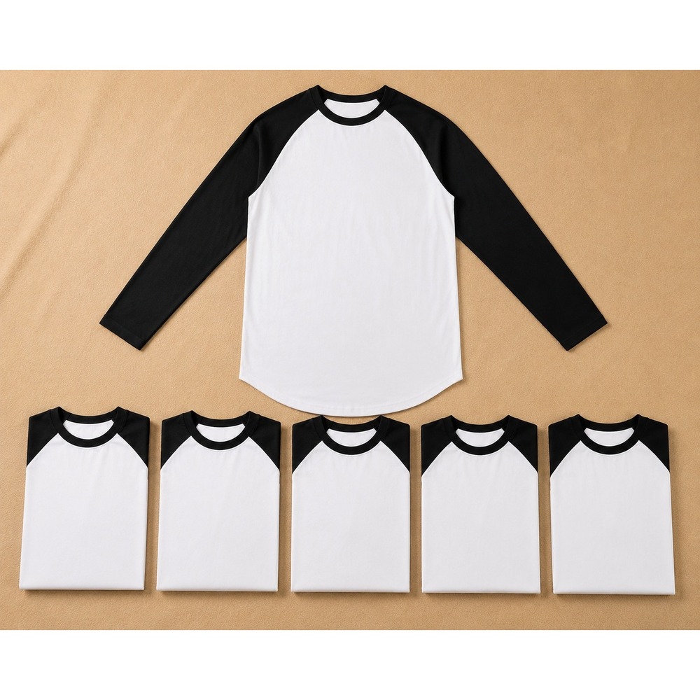 Royal Avalon Mens XL Raglan Baseball Tee‎ Black Long Sleeve Cotton Shirt 6Pk